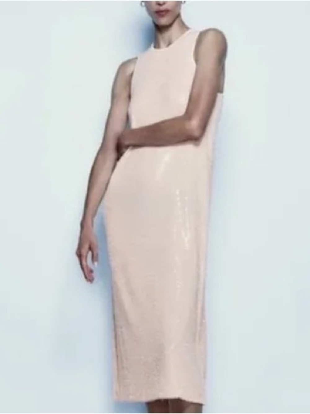 Zara baby pink sleeveless limited edition dress with shimmering sequins Sz S NWT